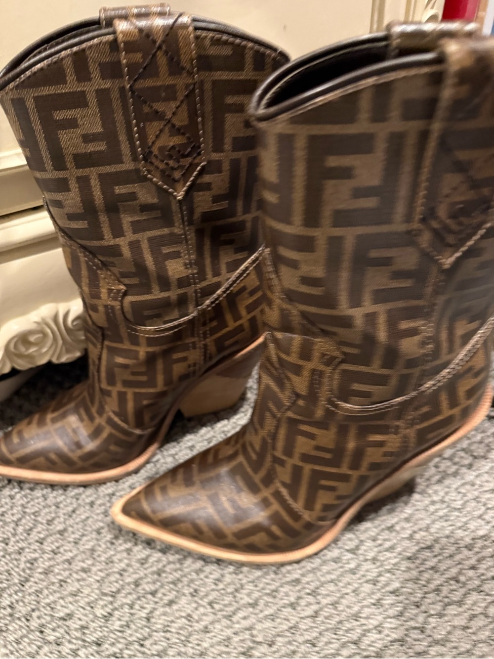 Fendi Designer-Style Brown Monogram Western Boots